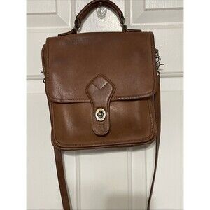 Vtg WILSONS Leather Cross Body Bag Brown Station Satchel Turnlock